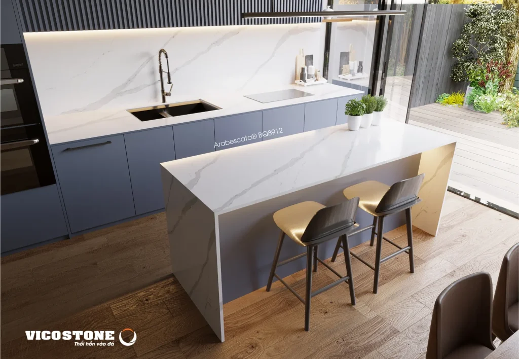Bề mặt Arabescato BQ8912 trong không gian minh họa