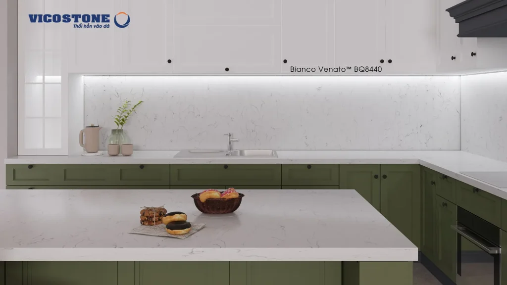 Bề mặt Bianco Venato BQ8440 trong không gian minh họa