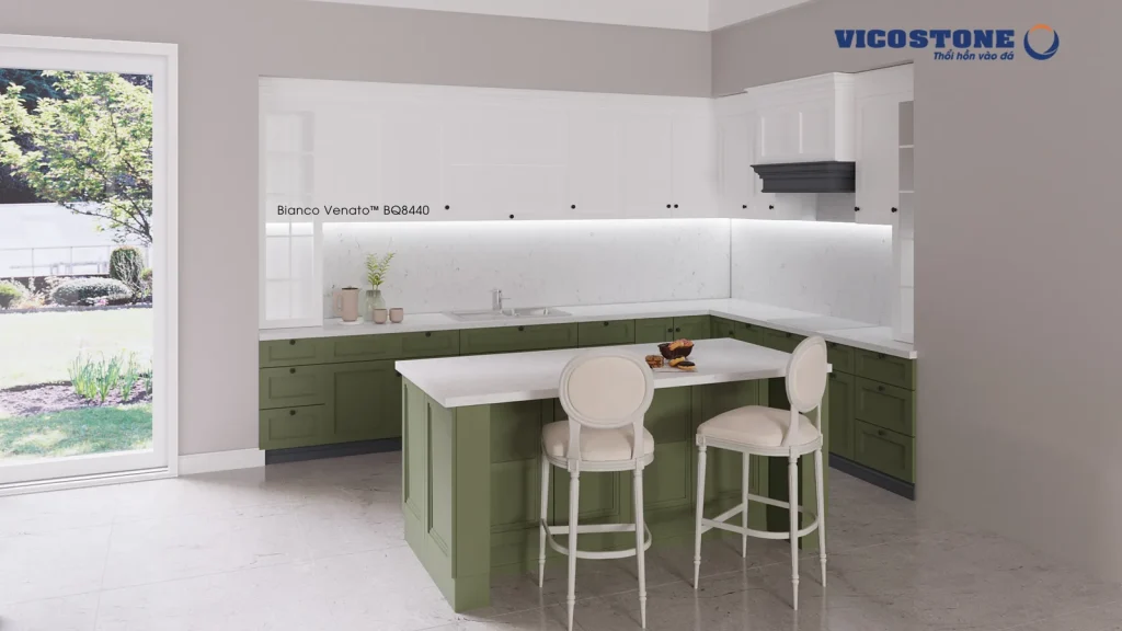 Bề mặt Bianco Venato BQ8440 trong không gian minh họa