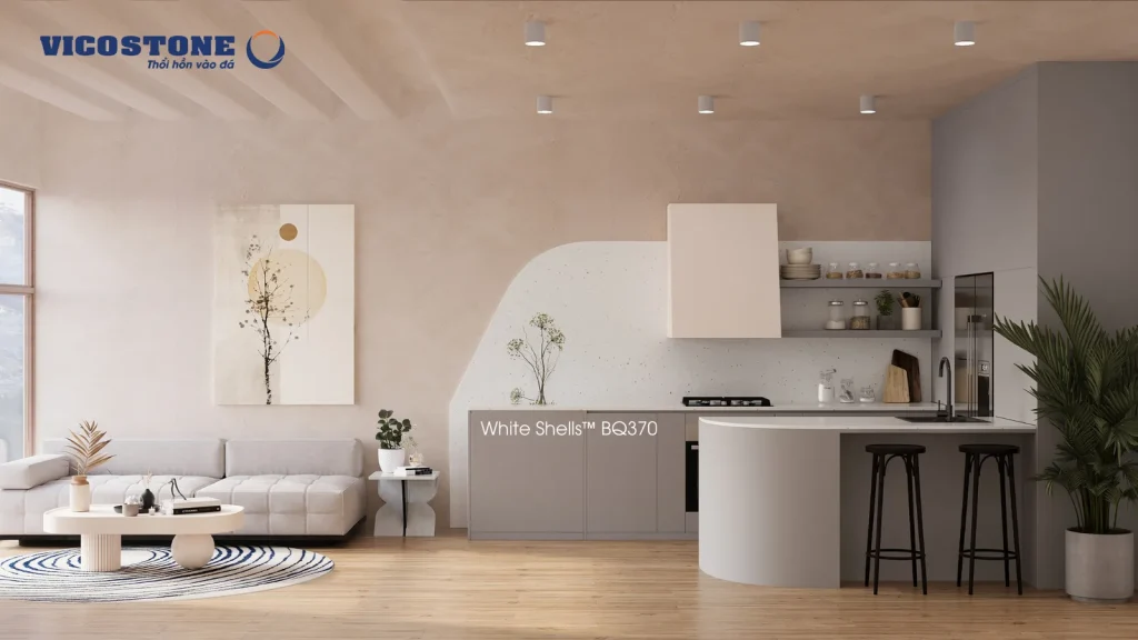 Bề mặt BQ370 White Shells BQ370 trong không gian minh họa