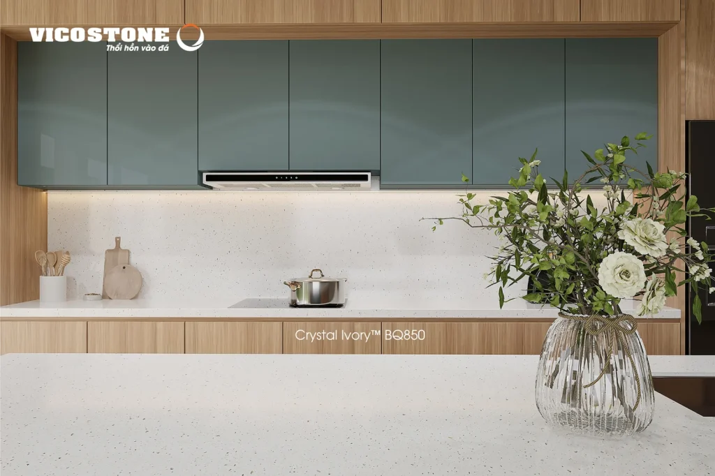 Bề mặt Crystal Ivory BQ850 trong không gian minh họa