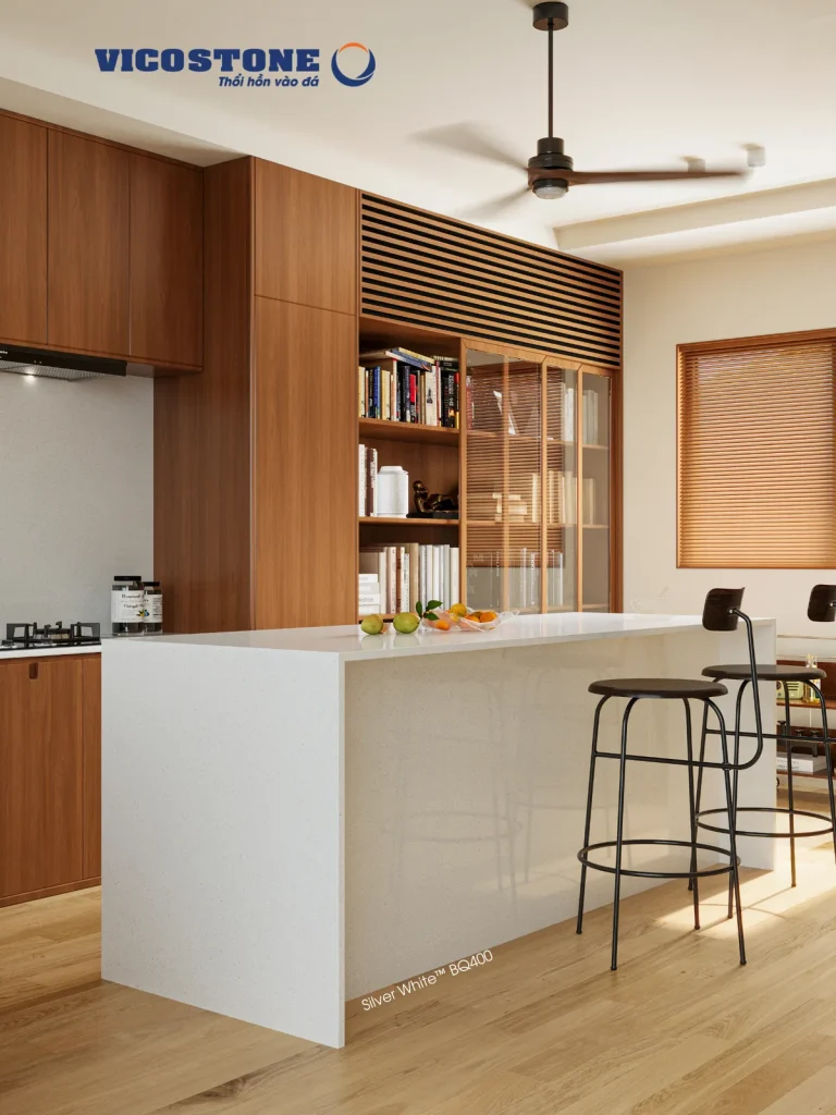 Bề mặt Silver White BQ400 trong không gian minh họa