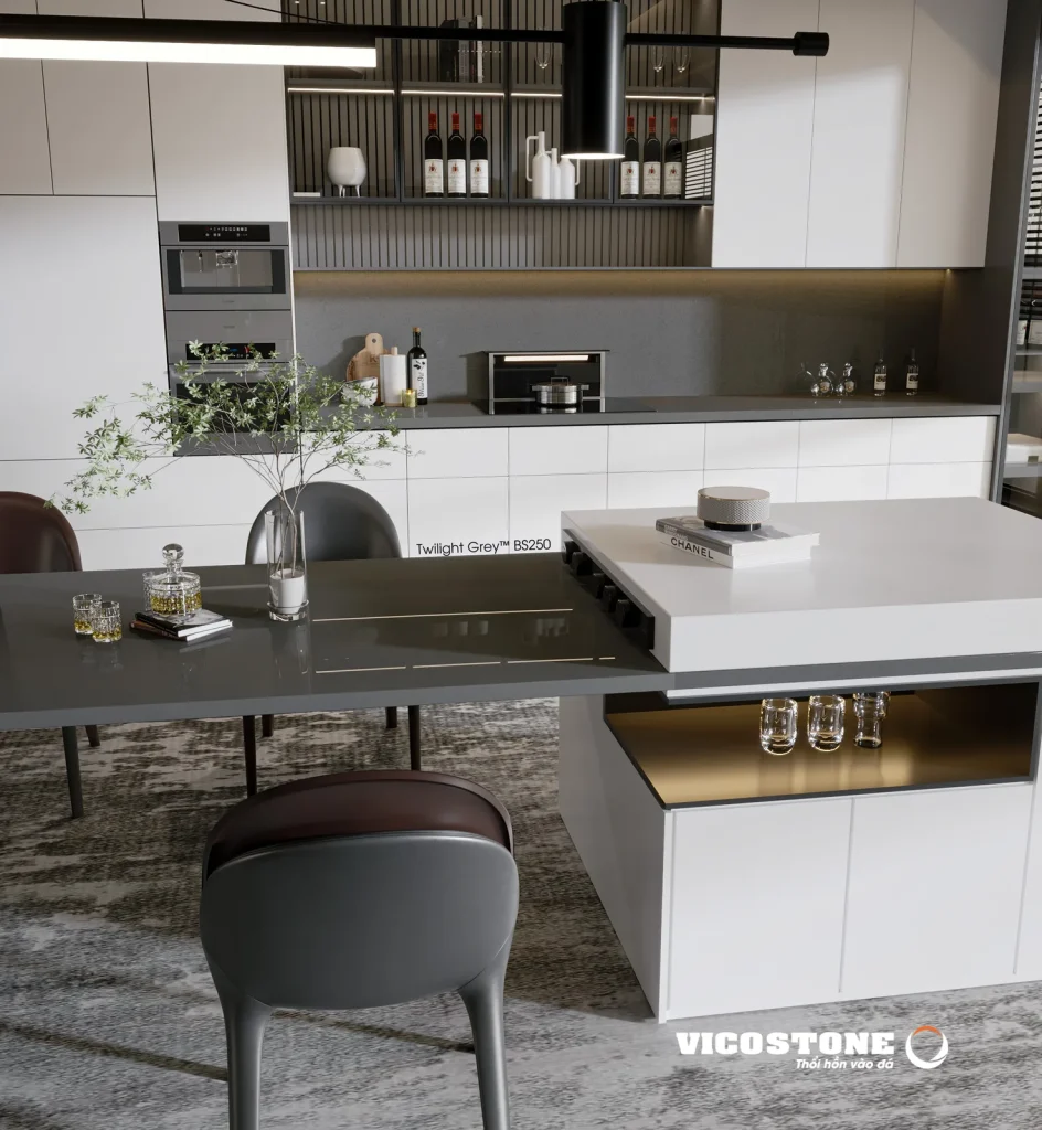 Bề mặt Twilight Grey BS250 trong không gian minh họa