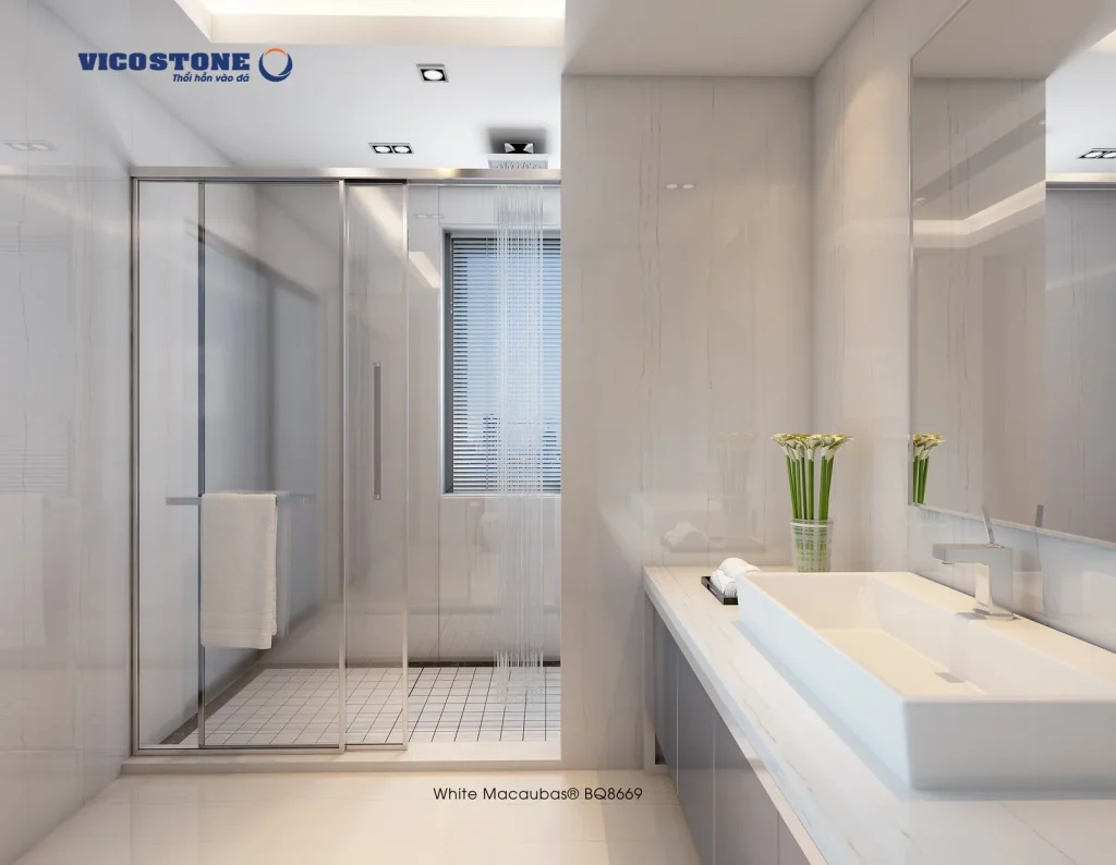 Bề mặt White Macaubas BQ8669 trong không gian minh họa